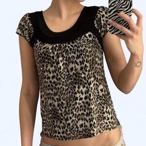 Agenda Black and Brown Leopard Sequin Blouse